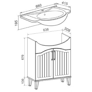 Тумба под раковину Runo белая (под умывальник Классик 65 ) Марсель 65 (00-00001200)